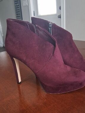 Jessica Simpson Burgundy Suede Ankle Booties with Stiletto Heel